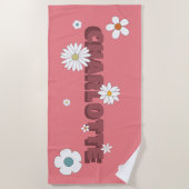 Serviette De Plage Nom personnalisé Pink Retro Style Flowers (Devant)