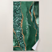 Serviette De Plage Nom Personnalisé Plage Serviette Agate Green Parti (Devant)