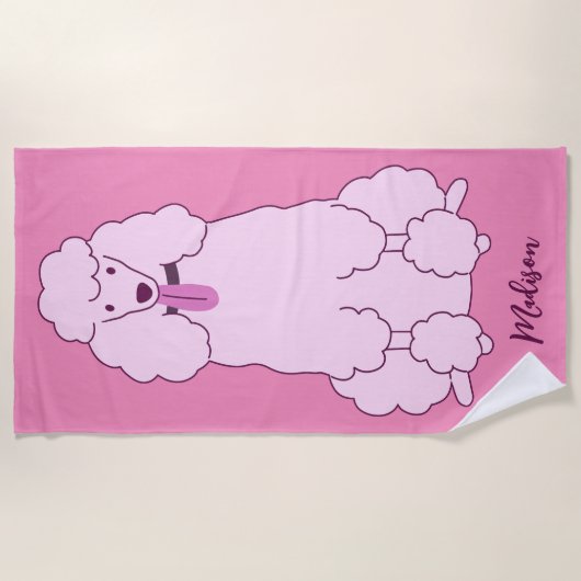 Serviette De Plage Nom personnalisé Poodle rose (Devant)