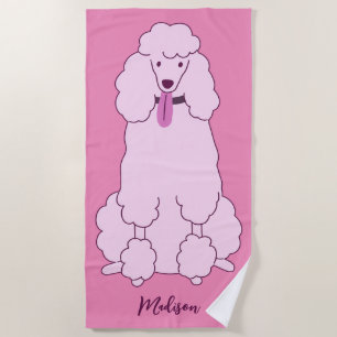 Serviette De Plage Nom personnalisé Poodle rose