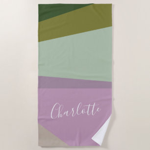 Serviette De Plage Nom personnalisé Purple Green Bachelorette Favoris