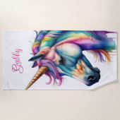 Serviette De Plage Nom personnalisé Rainbow Unicorn (Devant)