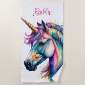 Serviette De Plage Nom personnalisé Rainbow Unicorn (Devant)