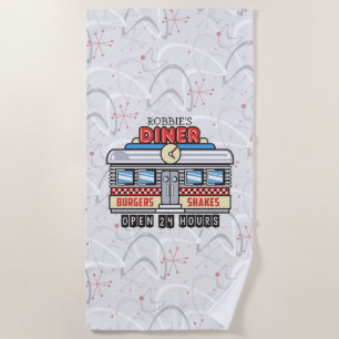 Serviette De Plage NOM Personnalisé Retro les années 50 Diner Signe C