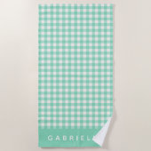 Serviette De Plage Nom personnalisé Retro Mint Vert En vichy Plaid (Devant)