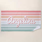 Serviette De Plage Nom personnalisé Retro Rose & Bleu (Devant)