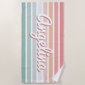 Serviette De Plage Nom personnalisé Retro Rose & Bleu (Devant)