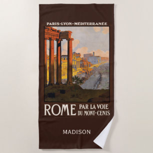 Serviette De Plage Nom personnalisé Rome Italie Vintage voyage