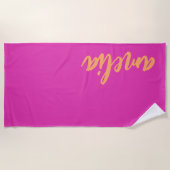 Serviette De Plage Nom personnalisé script bold magenta orange (Devant)