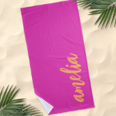 Serviette De Plage Nom personnalisé script bold magenta orange