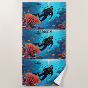 Serviette De Plage Nom personnalisé Scuba Diver