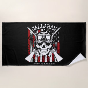 Serviette De Plage NOM personnalisé Soldat Crâne Double Armes USA Dra