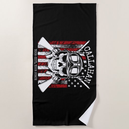 Serviette De Plage NOM personnalisé Soldat Crâne Double Armes USA Dra (Devant)