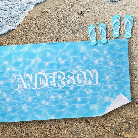 Serviette De Plage Nom personnalisé Sparkling Blue Water Textures Coo