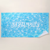 Serviette De Plage Nom personnalisé Sparkling Blue Water Textures Coo (Devant)