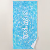 Serviette De Plage Nom personnalisé Sparkling Blue Water Textures Coo (Devant)