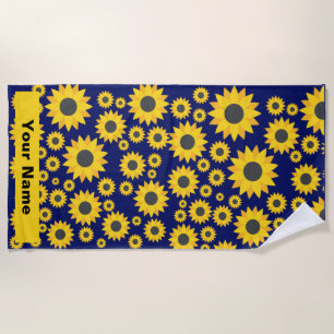 Serviette De Plage Nom personnalisé Sunflower Motif Summer Beach Towe