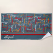 Serviette De Plage Nom personnalisé sur tout le texte graphique bleu  (Devant)