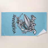Serviette De Plage NOM personnalisé Surfer Big Wave Skeleton Surfing (Devant)