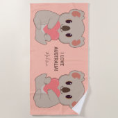 Serviette De Plage Nom personnalisé, texte et couleur amour Koala (Devant)