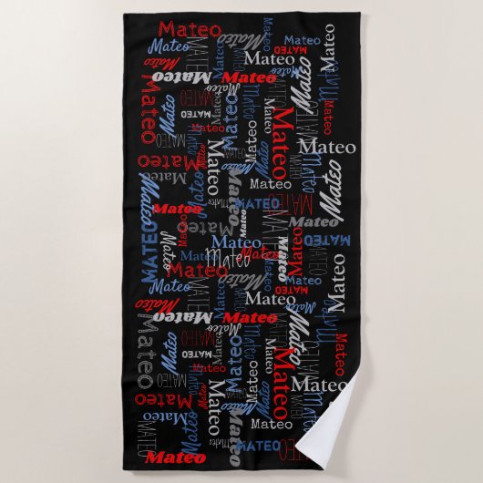 Serviette De Plage Nom personnalisé texte graphique gris bleu rouge n (Devant)