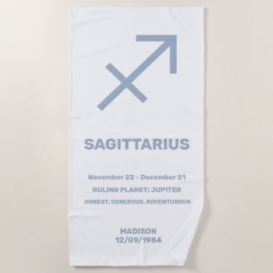 Serviette De Plage Nom personnalisé / Texte Symbole zodiaque Sagittar