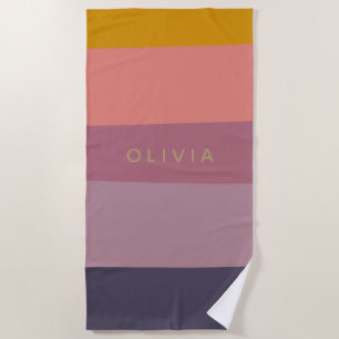Serviette De Plage Nom personnalisé Tons de Terre Bandes Musulées