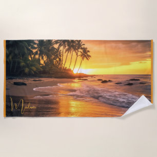 Serviette De Plage Nom personnalisé Tropical Beach Sunset