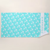 Serviette De Plage Nom personnalisé Turquoise Ancre blanche marine (Devant)