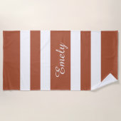 Serviette De Plage Nom rayé marron terracotta moderne (Devant)