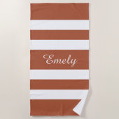 Serviette De Plage Nom rayé marron terracotta moderne (Devant)