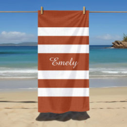 Serviette De Plage Nom rayé marron terracotta moderne