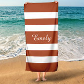 Serviette De Plage Nom rayé marron terracotta moderne