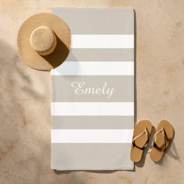 Serviette De Plage Nom rayé taupe moderne