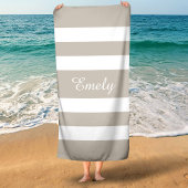 Serviette De Plage Nom rayé taupe moderne