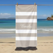 Serviette De Plage Nom rayé taupe moderne