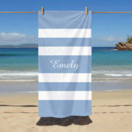 Serviette De Plage Nom Rayures Bleues Modernes