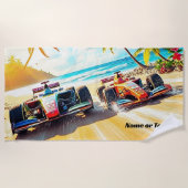 Serviette De Plage Nom, Red Blue Racing Cars sur le sable (Devant)