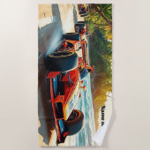 Serviette De Plage Nom, Red Racing Cars sur le sable (Devant)
