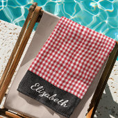 Serviette De Plage Nom, Red & White Buffalo Check, Blue Denim Pool -