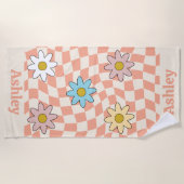 Serviette De Plage Nom Rétro Groovy Personnalisé (Devant)