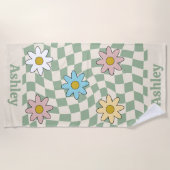 Serviette De Plage Nom Rétro Groovy Personnalisé (Devant)