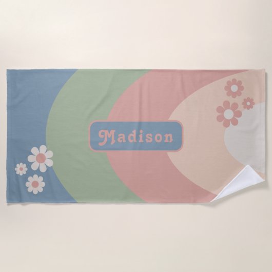Serviette De Plage Nom Retro Pastel (Devant)