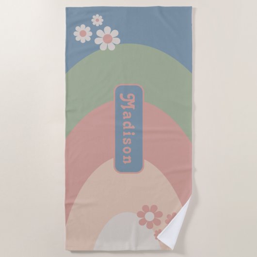 Serviette De Plage Nom Retro Pastel (Devant)