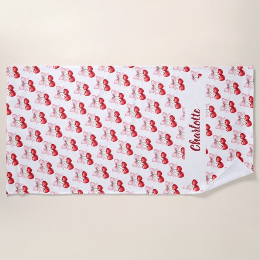 Serviette De Plage Nom rose arc cerise (Devant)