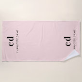 Serviette De Plage Nom rose pâle initiales monogramme (Devant)