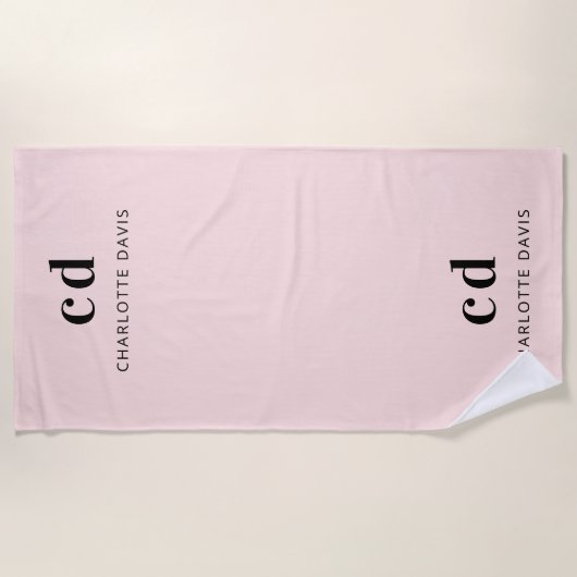 Serviette De Plage Nom rose pâle initiales monogramme (Devant)