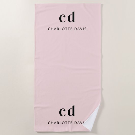 Serviette De Plage Nom rose pâle initiales monogramme (Devant)