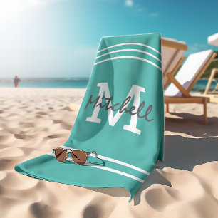 Serviette De Plage Nom Turquoise personnalisé