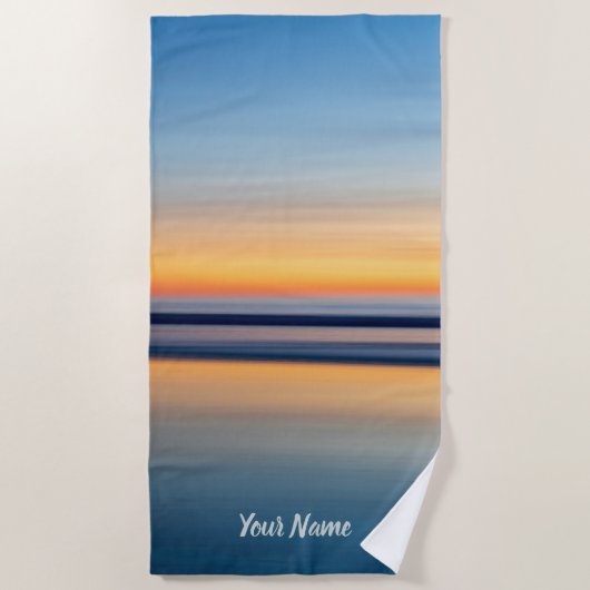 Serviette De Plage Nom Typographie Blue Orange Beach Ocean Sunset (Devant)